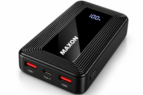 MAXON GEEGA M-420 20000mAh Power Bank – 22.5W PD Fast Charging, Dual USB & Type-C, LED Display – Black 