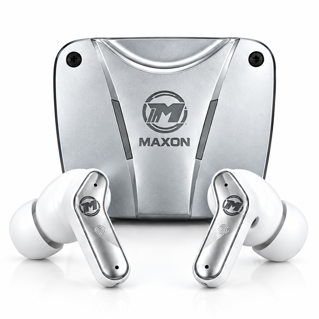 MAXON GAME-BEATS G300 Wireless Gaming Earbuds – Bluetooth 5.4, ANC & ENC Noise Cancellation, 50ms Low Latency, 4 Mic, HD Sound – White