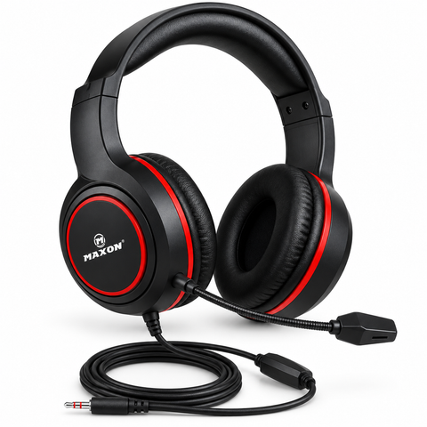 MAXON Spectra MGH-01 Wired Gaming Headset with HD Microphone – 40mm Drivers, 3.5mm Jack, Black & Red