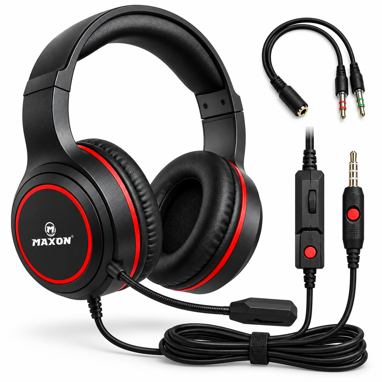 MAXON Spectra MGH-01 Wired Gaming Headset with HD Microphone – 40mm Drivers, 3.5mm Jack, Black & Red