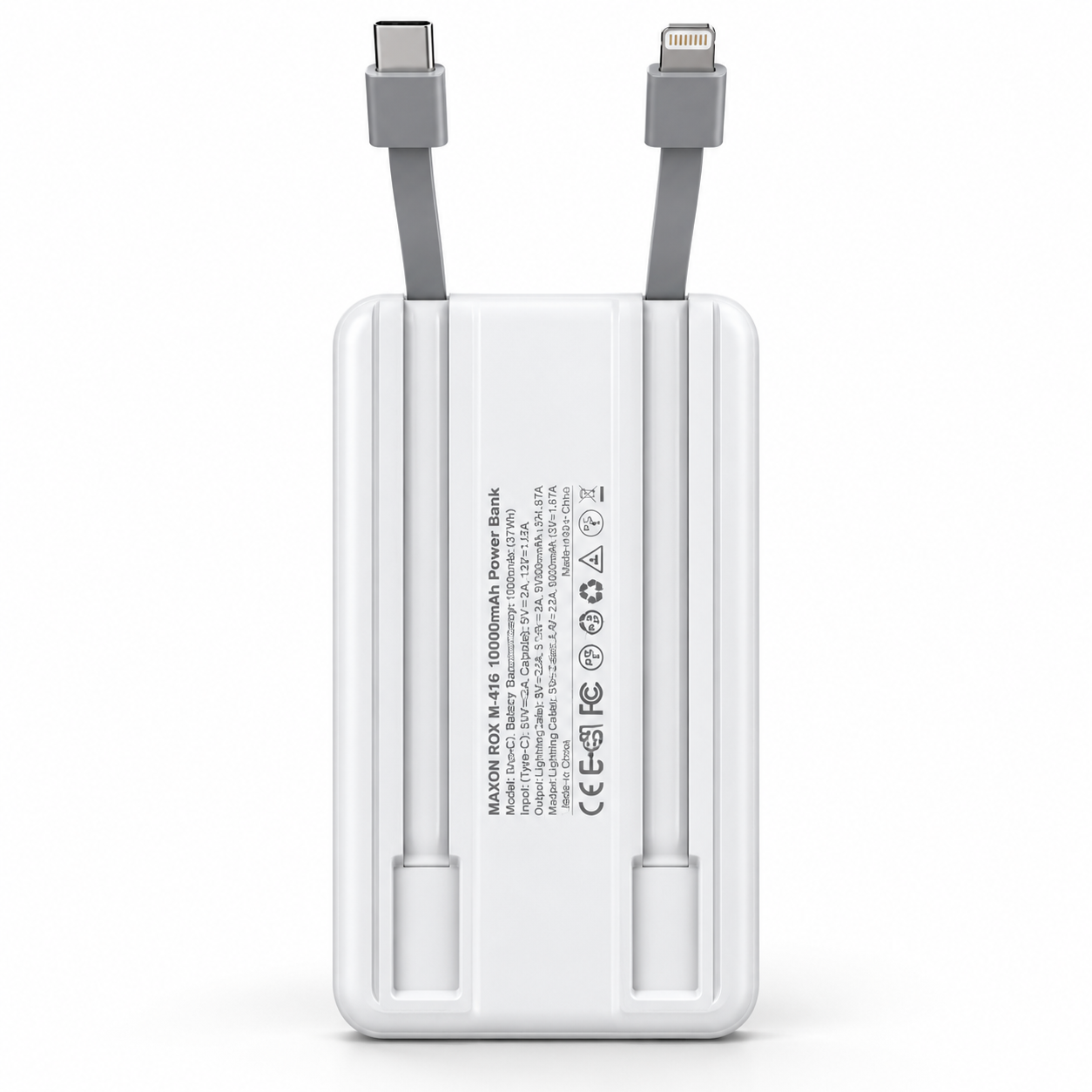 MAXON ROX M-416 10000mAh 22.5W Fast Charging Power Bank with Built-in Type-C & Lightning Cables – White