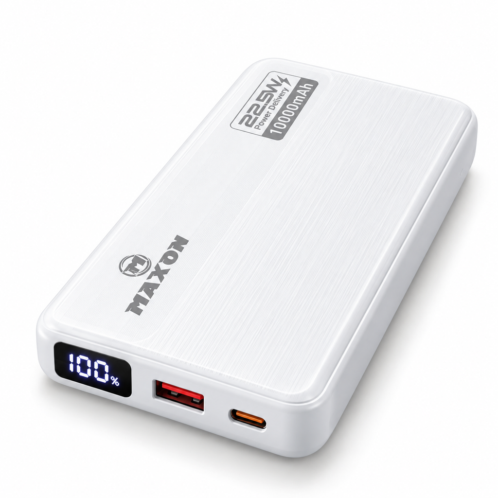 MAXON ROX M-416 10000mAh 22.5W Fast Charging Power Bank with Built-in Type-C & Lightning Cables – White