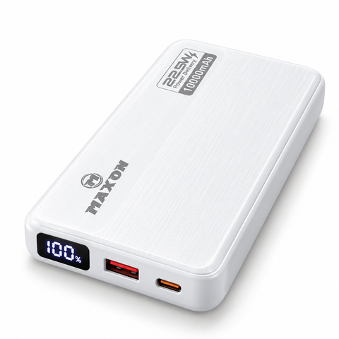 MAXON ROX M-416 10000mAh 22.5W Fast Charging Power Bank with Built-in Type-C & Lightning Cables – White 