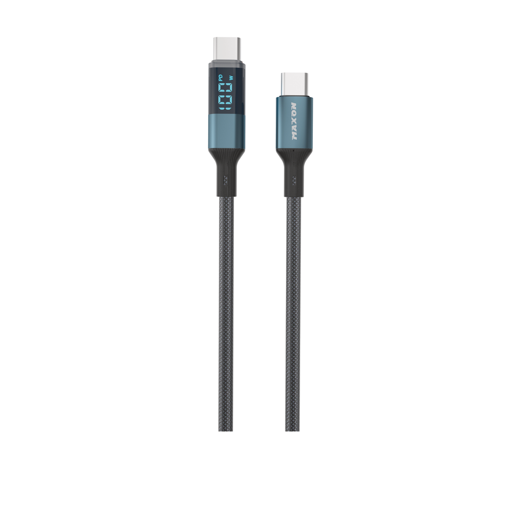 MAXON M-540 ZEETOX 100W metal braided Type-C to Type-C cable with digital display